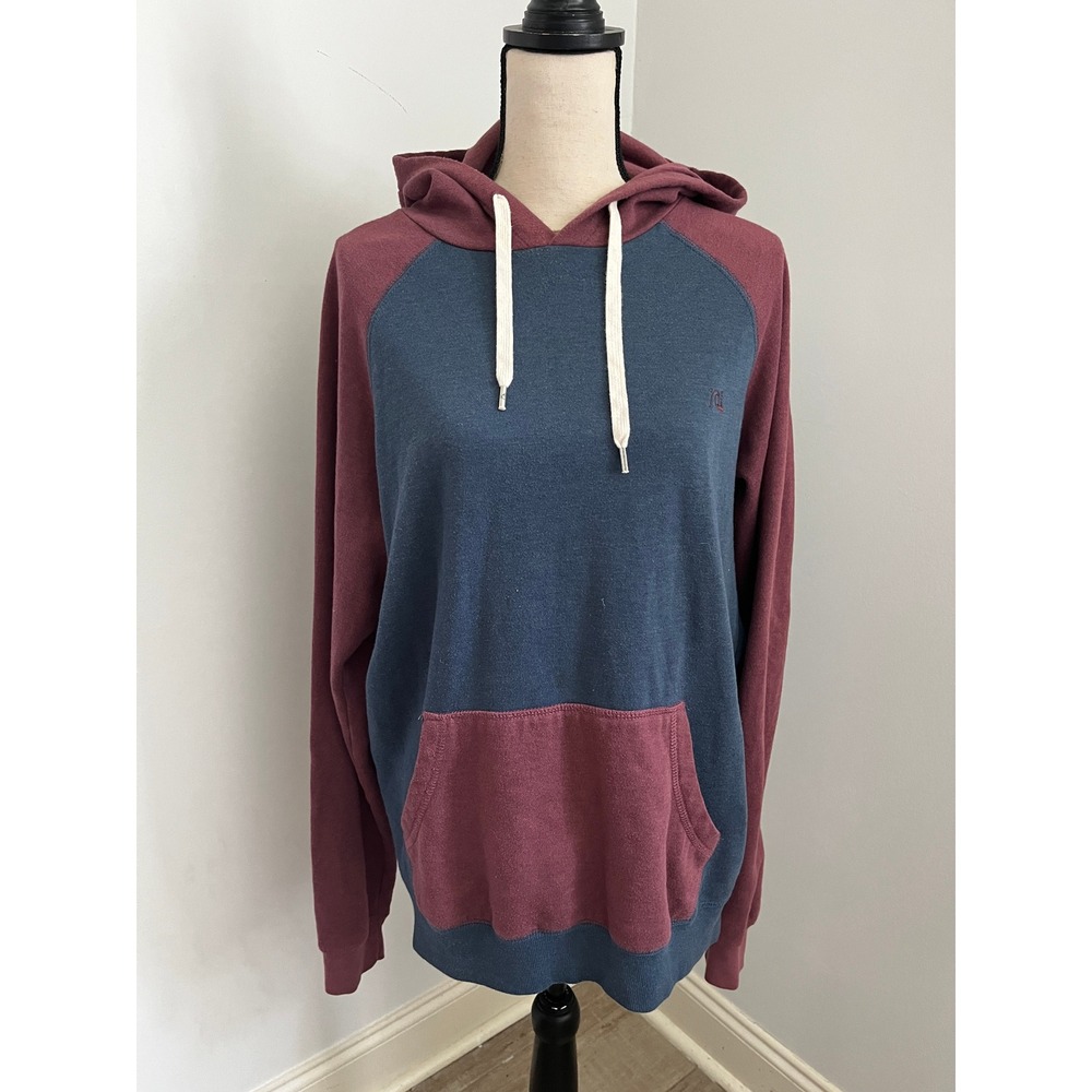 Quiksilver Adult Large Y2K Hoodie Navy Blue Burgundy Colorblock Surf Beach Retro
